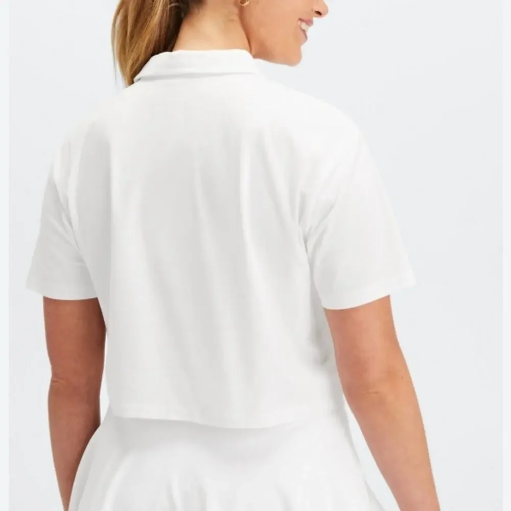 Fabletics White Boxy Short Sleeve Semi-Crop Polo Size Large